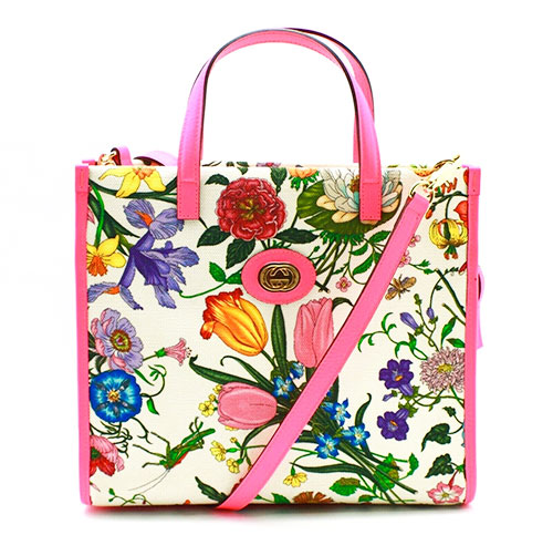 Gucci Floral 2 Way Ladies Canvas Lasor Cream Multicolor Shoulder Handbag 55014