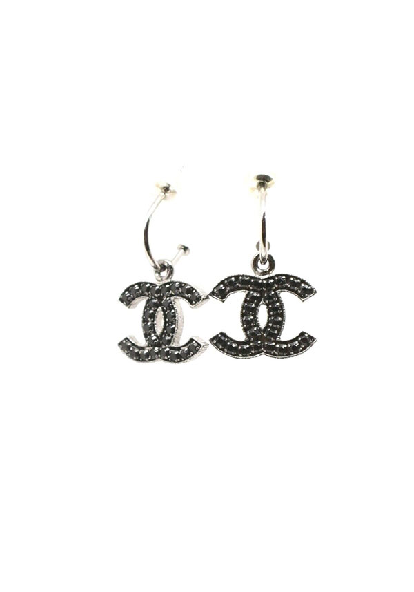 black and silver chanel earrings