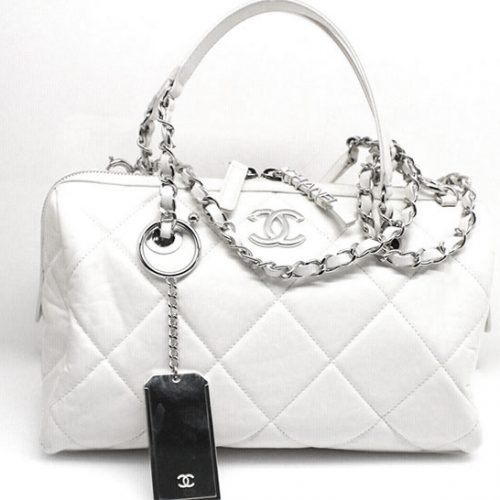Chanel Calfskin Quilted Small CC Bowling Bag White