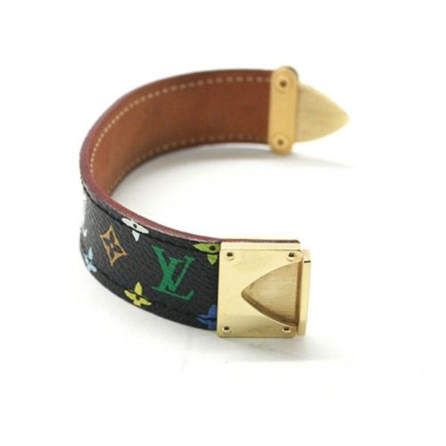 Louis Vuitton LV Murakami Monogram Black Multi Color Leather Bow Id Bracelet