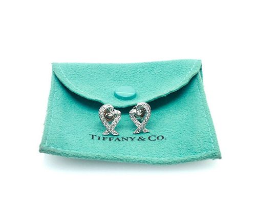 Tiffany Co Platinum Diamond Loving Heart Earrings