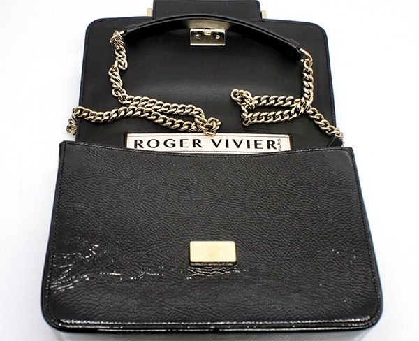 Roger Vivier Ladies Chain Shoulder Handbag Patent Leather Black